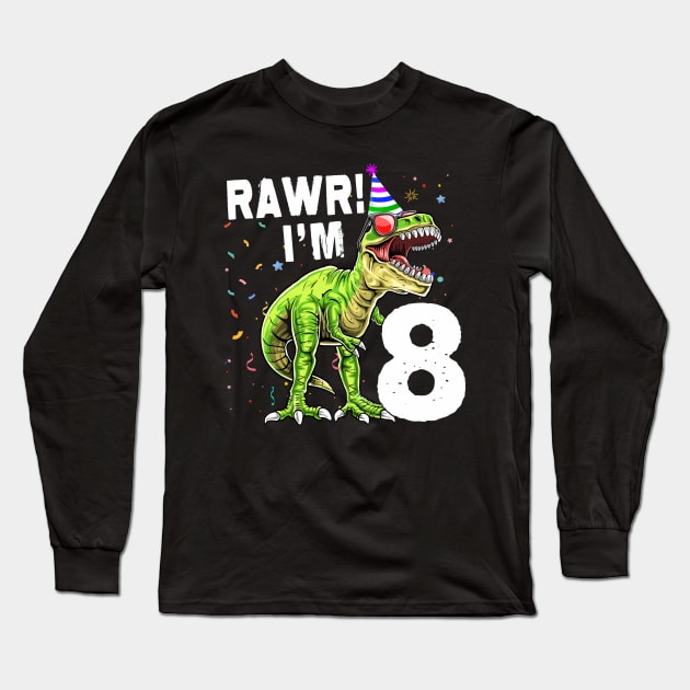 Kids 8 Rex 8th Birthday Shirt Third Dinosaur 8 Year Old Long Sleeve T-Shirt by Tn Ole